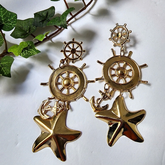 Jewelry - Statement Gold Nautical Drop Earrings